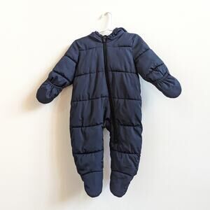 Old Navy Bunting Snowsuit Baby Sz 6-12m Navy Puffer Winter Bear Ear
